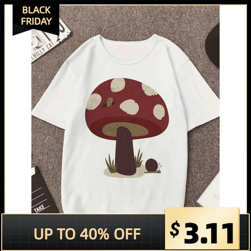 

Printing O-neck Girls Mushroom T-shirts Young Ladies Cartoon Tshirt Short Sleeves Summer Women's White Tops For Woman Tees 2022