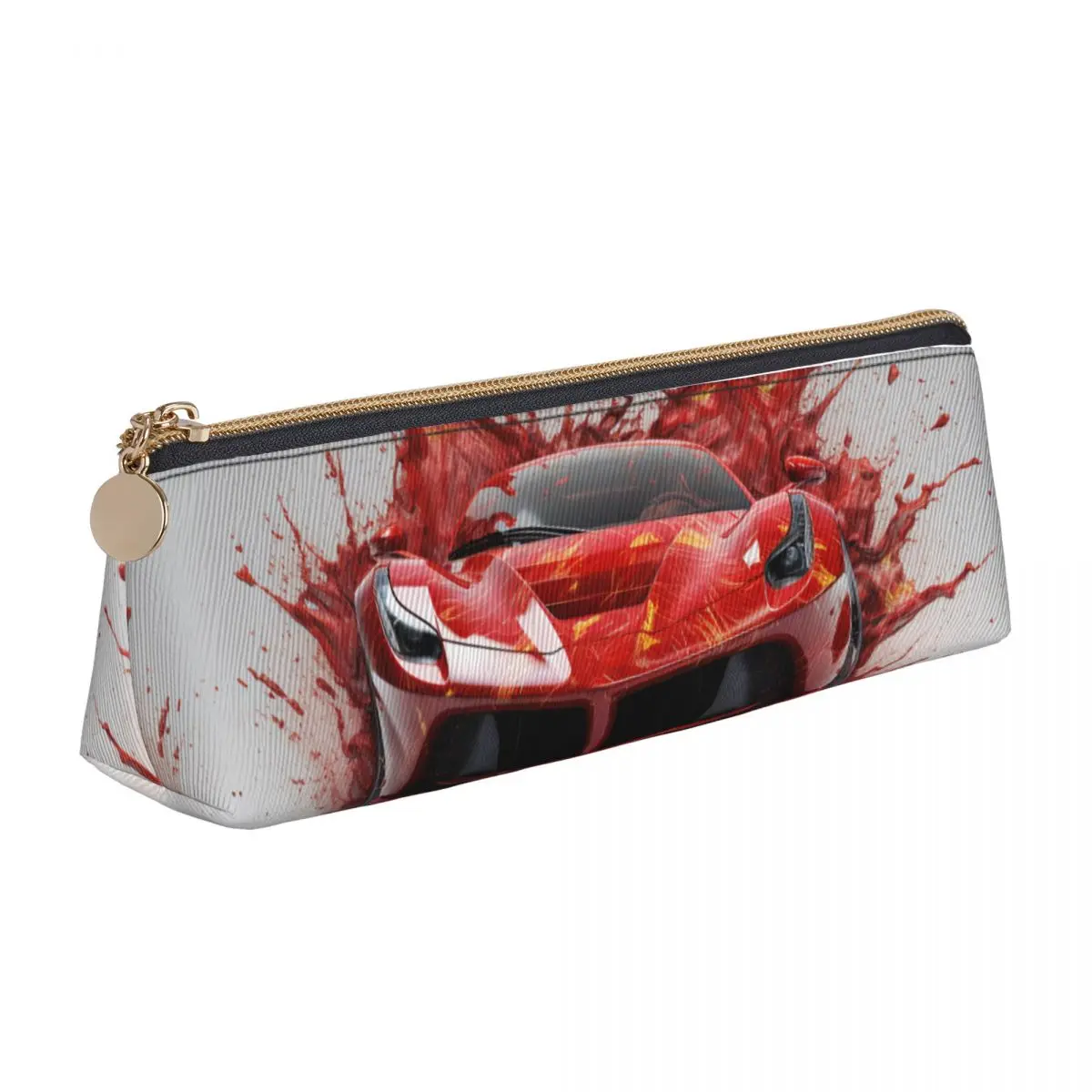 

Passionate Sports Car Triangle Pencil Case Liquid Splash Explosion Teenager College Zipper Pencil Box Fashion Leather Pen Bag