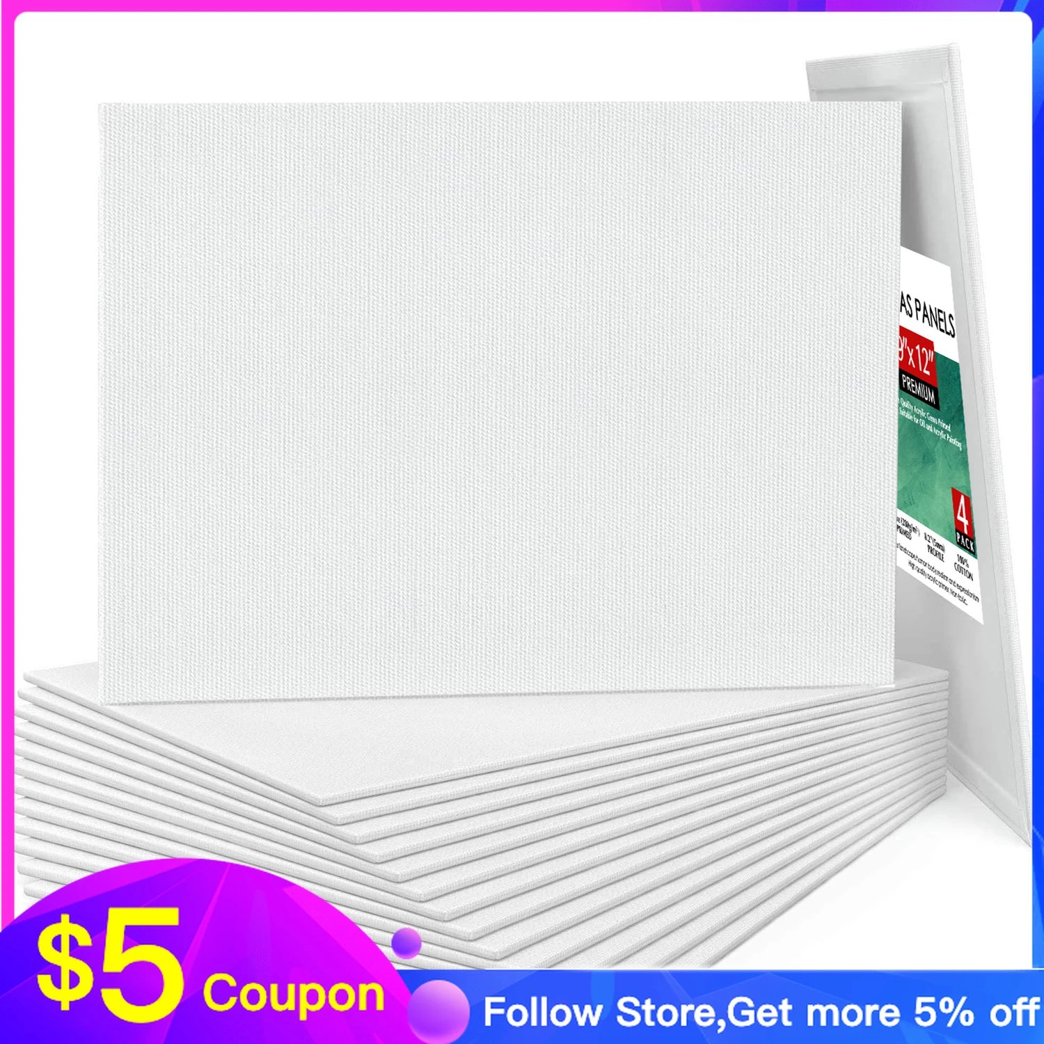 

Canvas Panels 4 pieces Primed Acid-Free 100% Cotton Paint Canvas for Painting, Blank Canvas Board for Acrylics Oil Watercolor