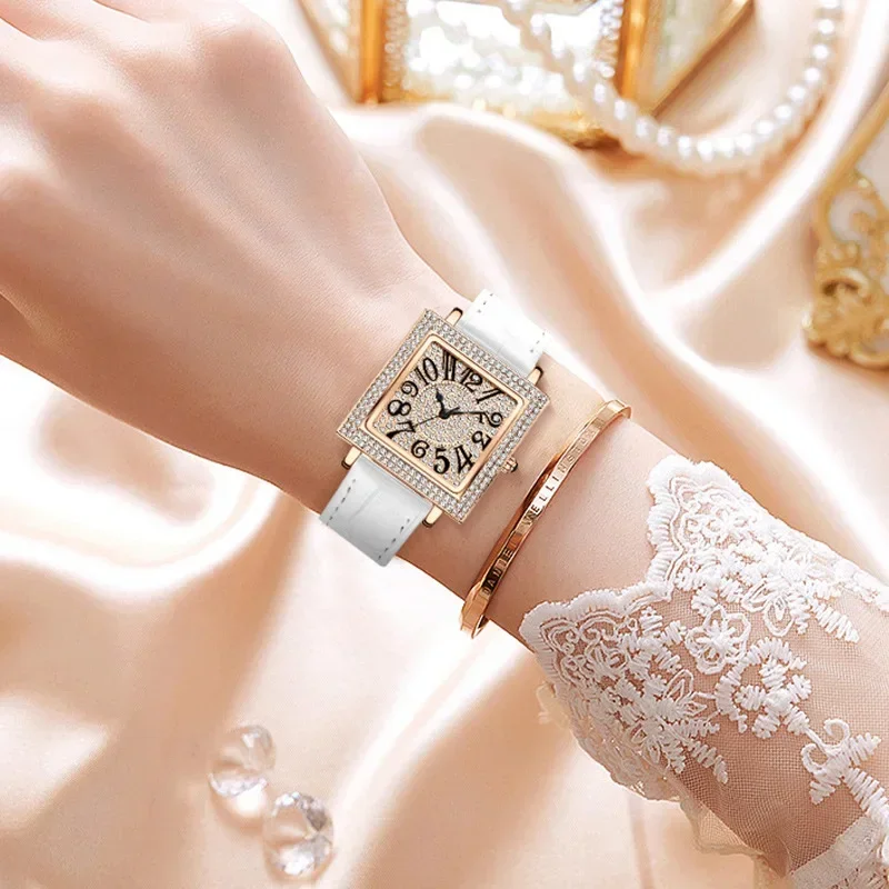 Часы наручные женские кварцевые квадратной формы брендовые Роскошные с