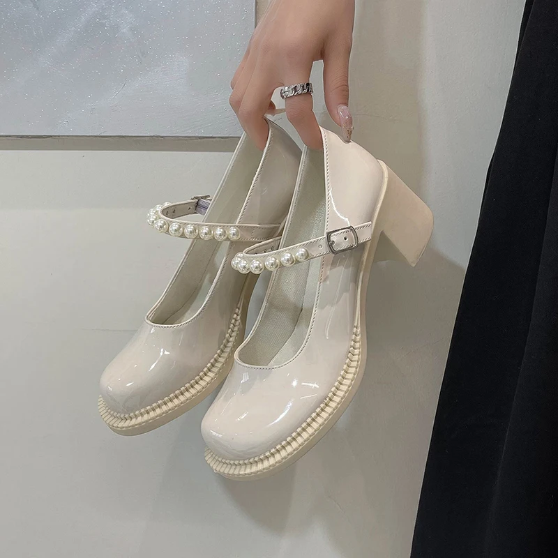 

Женские кроссовки с острым носком, туфли-оксфорды на каблуке и платформе, украшенные жемчугом, повседневная обувь в стиле ретро, 2022