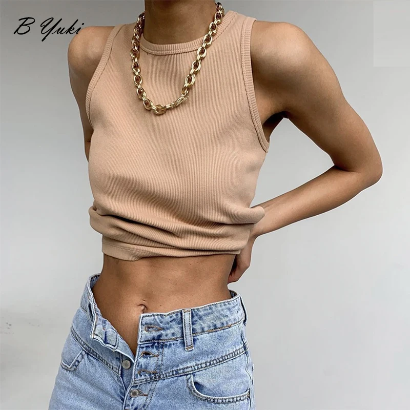 Женский базовый трикотажный жилет в рубчик без рукавов |