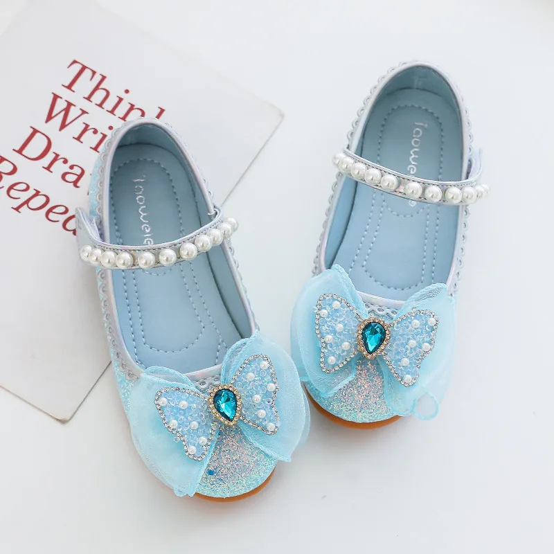 Sweet Princess Leather Shoes Spring and Autumn New Children's Shiny Soft Soled Baby Girls Crystal Shoes for Party Wedding Pearls enlarge
