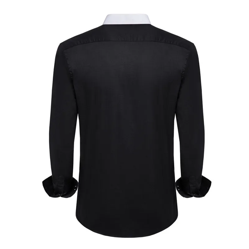 VISADA JAUNA 100% Cotton High Quality Men's Shirt New Mens Fashion Contrast Stand Collar Slim Fit Dress Long Sleeve Plug Size