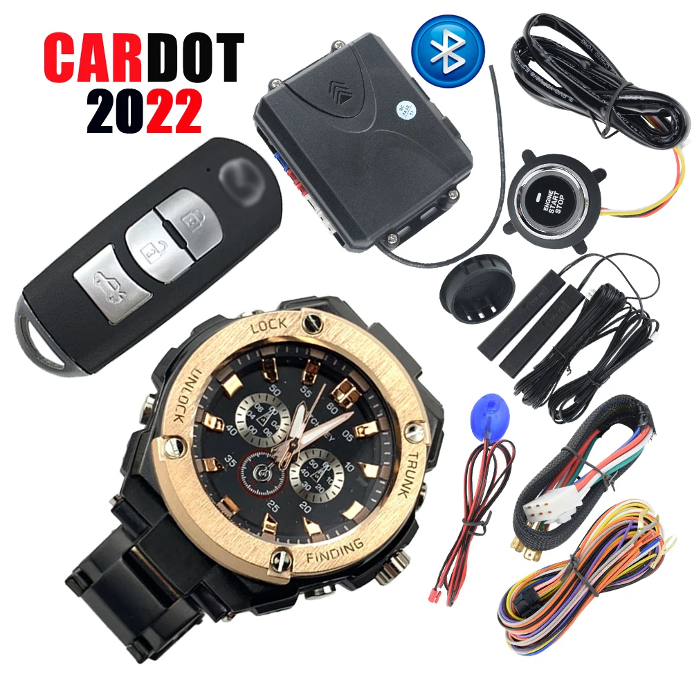 

Cardot Watch Kye Fob Remote PKE Keyless Entry System Button Start Stop Auto Central Lock Smart Phone APP Control Car Alarms