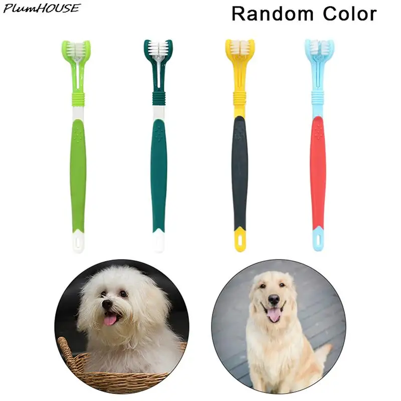 

1X Three Sided Pet Toothbrush Three-Head Multi-angle Toothbrush Cleaning Dog Cat Brush Teeth Care Tool