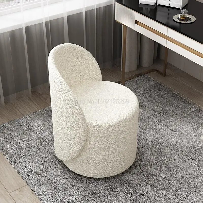 Beige White Spinning Swivel Backrest Pouf Children Bedroom M