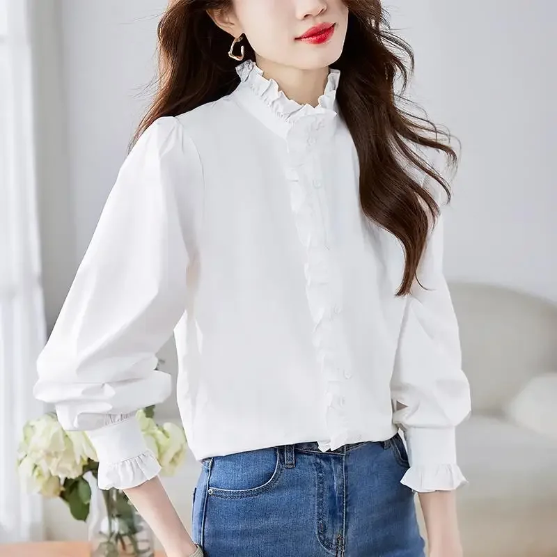 Шикарная женская рубашка с рюшами и краями во французском стиле весенняя модная