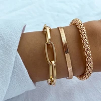 3pcsset thick chain link bracelets bangles for women vintage snake chain silver color gold color bracelets set punk jewelry