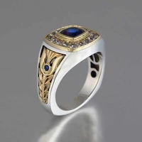square men ring vintage blue cz with micro paved business style men ring retro design wholesale lotsbulk with size 6 10