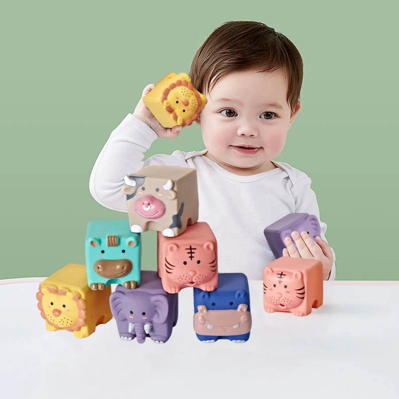 

12pcs Baby Silicone Sensory Toys Building Blocks 3D Touch Hand Soft Balls Dinosaur Animal Digital Cognition Bricks Toys for Kids