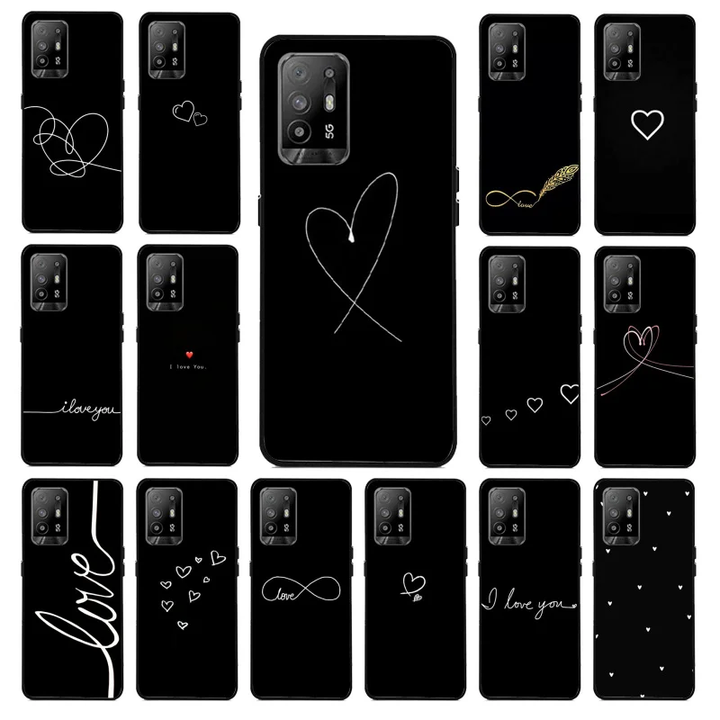 

Black Simple Lines Love Heart Phone Case for OPPO A54 A74 A94 A53 A53S A9 A5 A15 A91 A95 A73 A31 A52 A93 A92