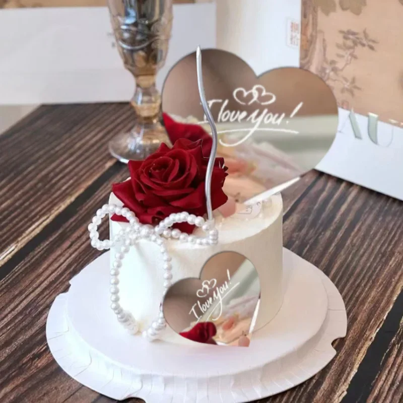 

30 Pcs Wedding Valentine's Day Cake Decoration Love Mirror Rose Confession Cake Decoration Insert