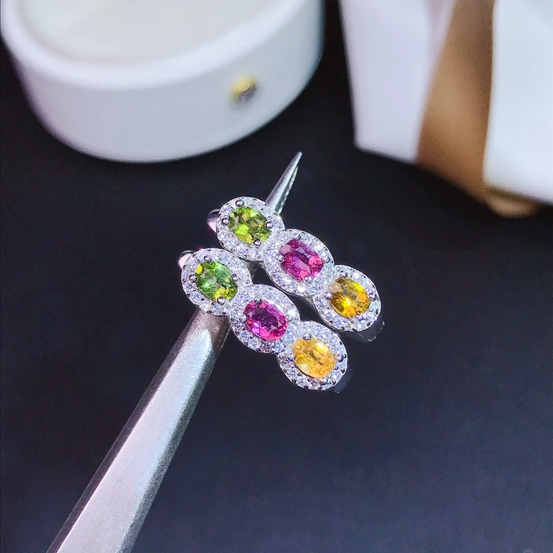 

Natural tourmaline stud earrings, colorful gemstones, flashing starlight, 925 silver, precision manufacturin