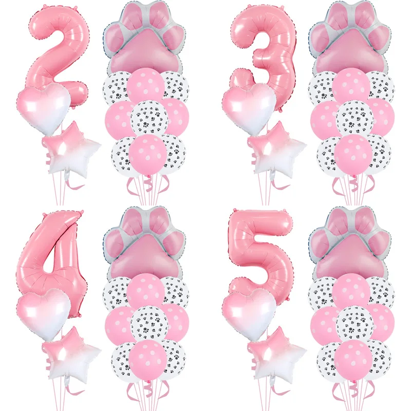 

Pink Dog Birthday Party Decorations Let's Pawty Foil Balloons Pet Paws Latex Balloons 32inch Number Baby Shower Globos Kids Toy