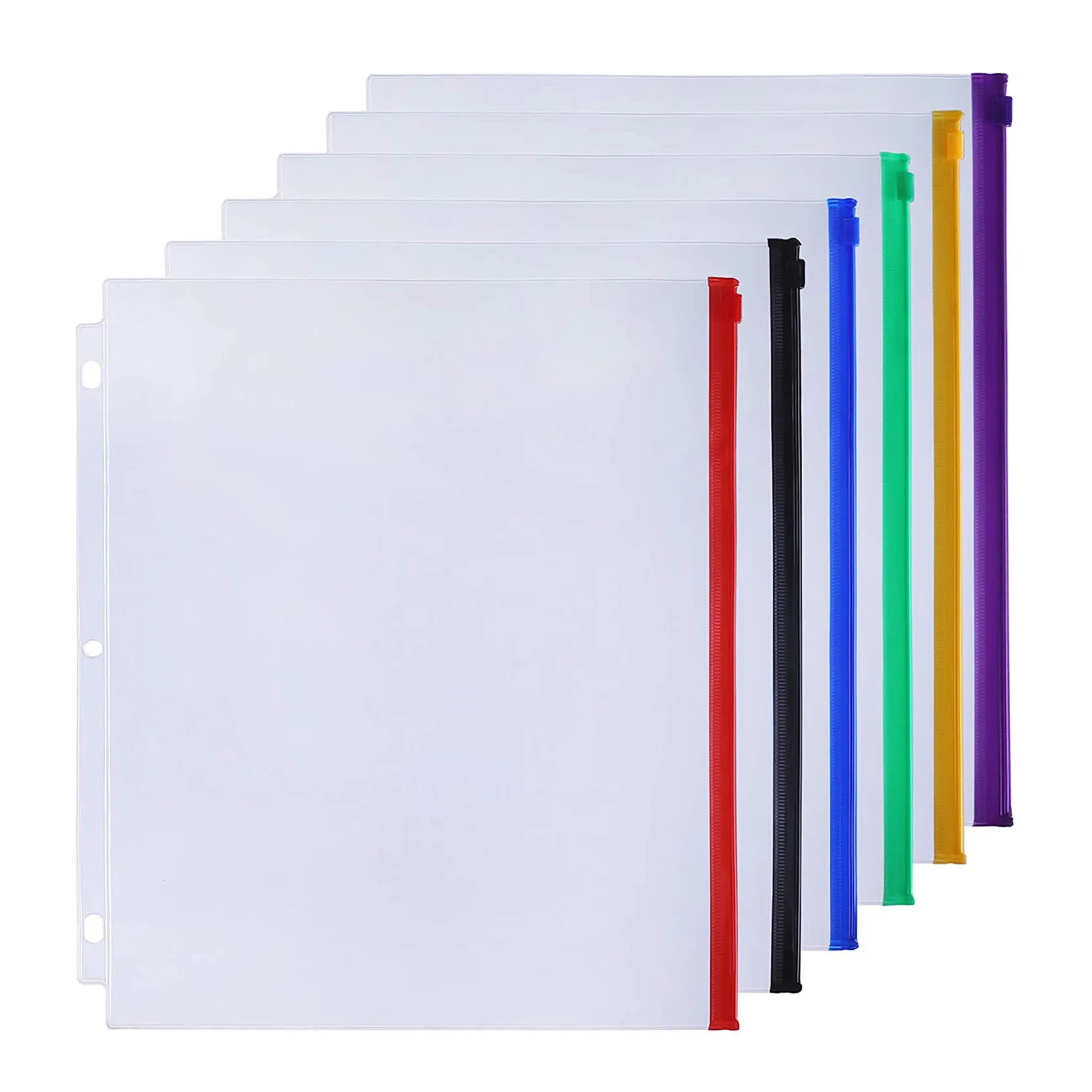 

6 Pack Binder Pockets A4 Letter Size 3 Holes Binder Pouches, PVC Zipper Folders Loose Leaf Document Filing for 3 Ring Binder