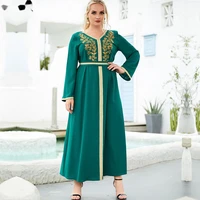 morrocan kaftan women long sleeved dress fashion big swing gilded embroidery lace up fashion muslim dress