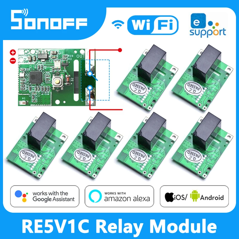 Переключатель Sonoff RE5V1C модуль для сухого контакта работа через приложение eWelink