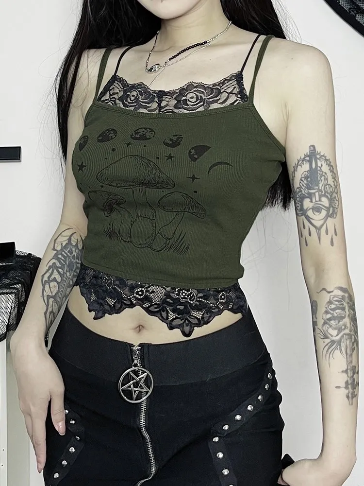 Женский топ с кружевной отделкой InsDoit готический в стиле пэчворк принтом виде