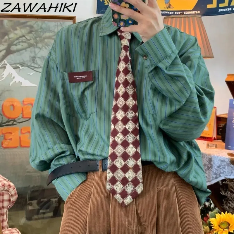 Женская винтажная блузка в полоску Повседневная Свободная рубашка японском