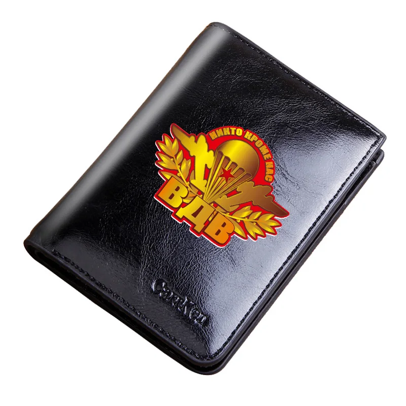

Male Genuine Leather Wallets НИКТО КРОМЕ НАС ВДВ Cover Men Women Wallet Small Mini Card Holder Hasp Pocket Zipper Short Purses