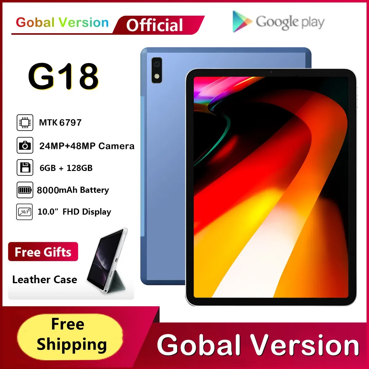 

2023 World Premiere Tablet Android Tab G18 MTK 6797 Deca Core 12GB 512GB 10 inch FHD+ Display 24MP 8000mAh 5G Network Tablets