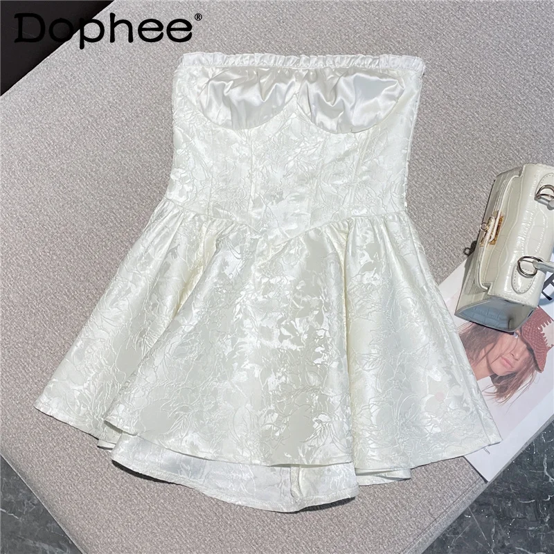 

Women Satin Strapless Party Vacation Mini Dress Sleeveless New Arrivals Lady Sexy Fashion Temperament Summer 2022