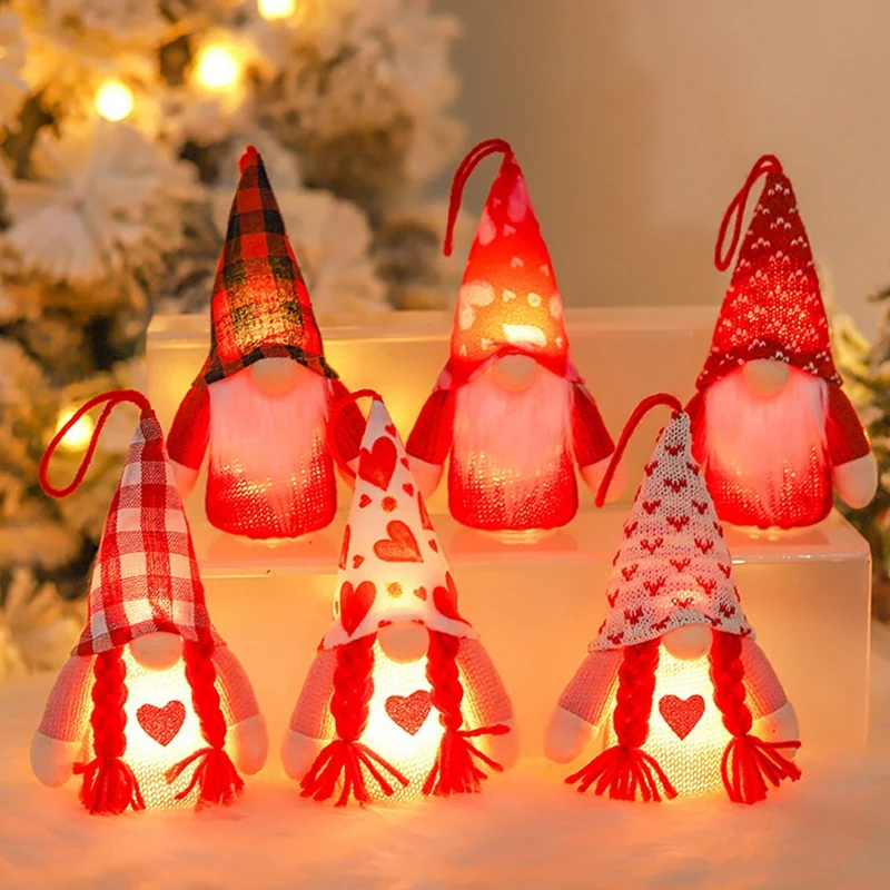 

6 PCS LED Luminous Valentine's Day Dwarf Doll Decoration Pink Love Gnome Glowing Faceless Doll Valentine's Day Gift