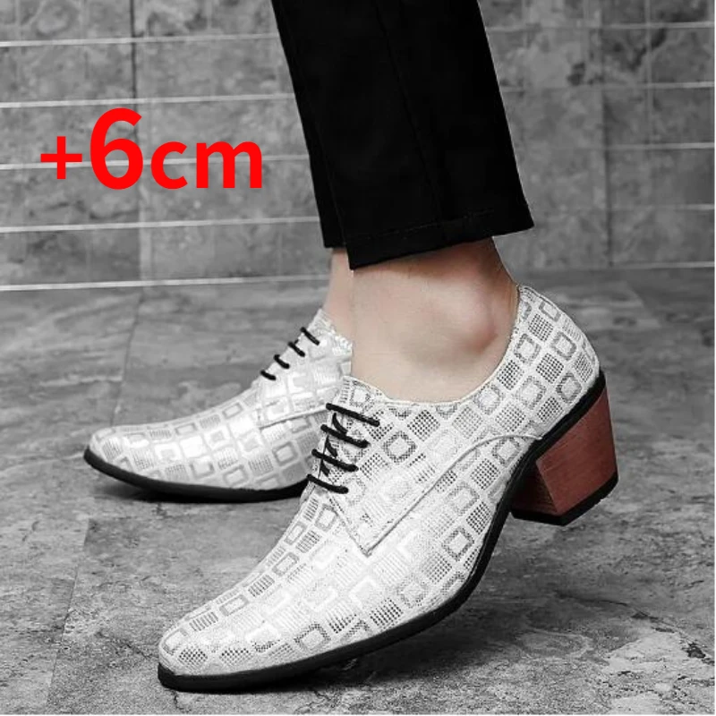 

Мужские высокие туфли Qmaigie с острым носком, мужские трендовые туфли на высоком каблуке, повышенная обувь с перекрестной линией, трендовая кожаная обувь для увеличения роста