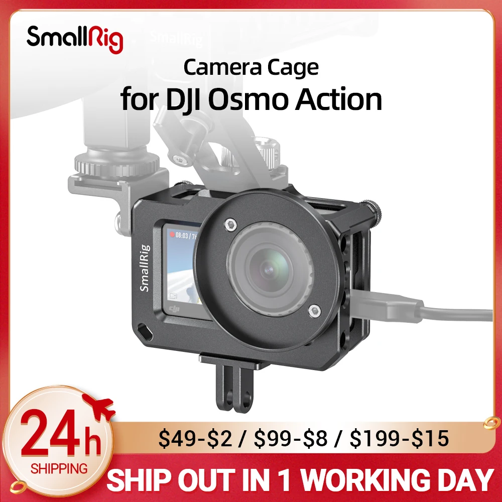 

SmallRig Vlogging Cage for DJI Osmo Action Feature with 1/4 & 3/8 Arri Locating holes For Microphone EVF Mount Attach CVD2360