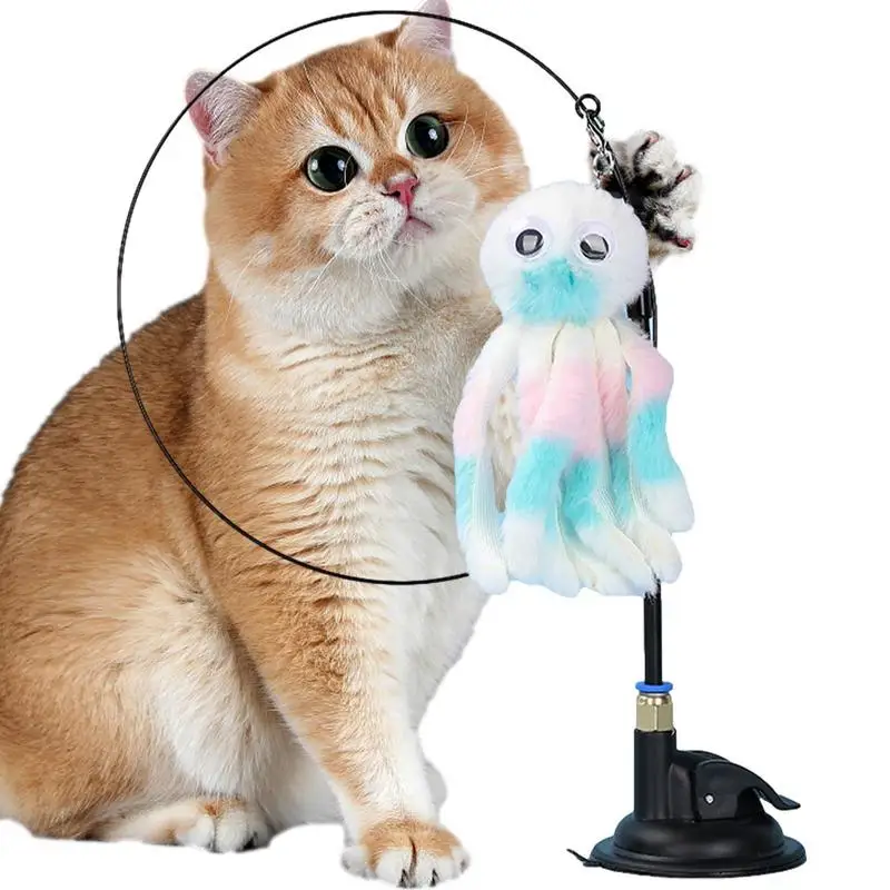 

Дразнилка для кошек, искусственная игрушка с присоской, длинная удочка, съемная палочка с перьями, играйте в Чейз, упражнения для домашних ж...