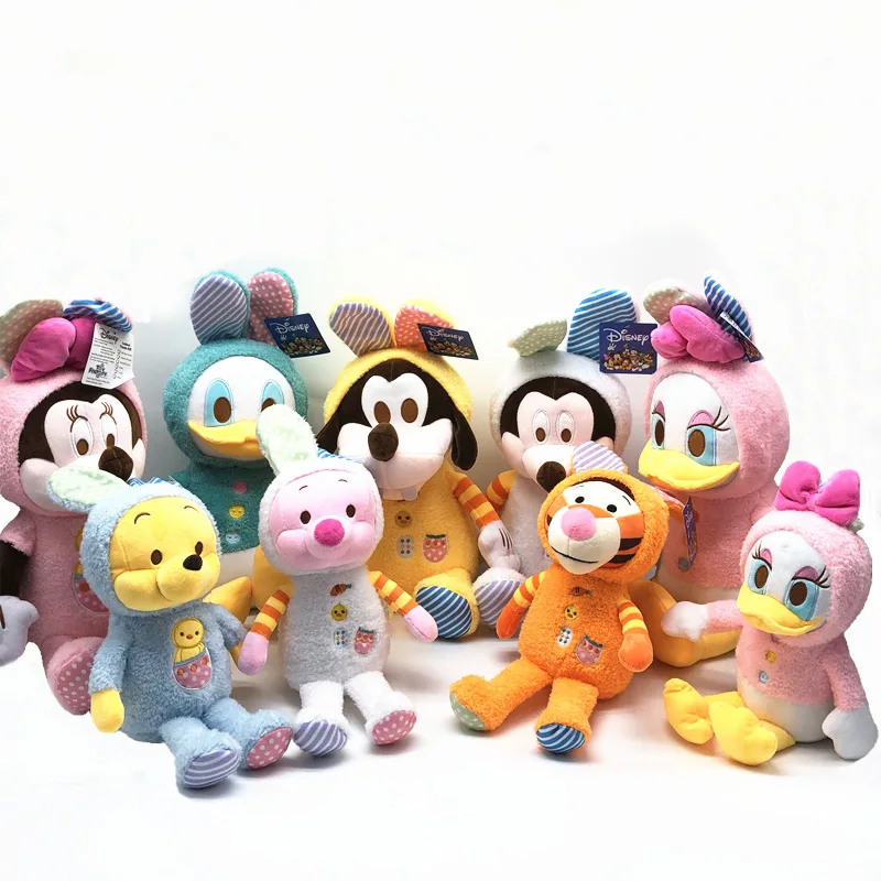 

New Disney Plush Dolls Children's Toys Easter Cute Cross-dressing Series Mickey Minnie Chip Dolls 28cm Gifts For Boys And Girls