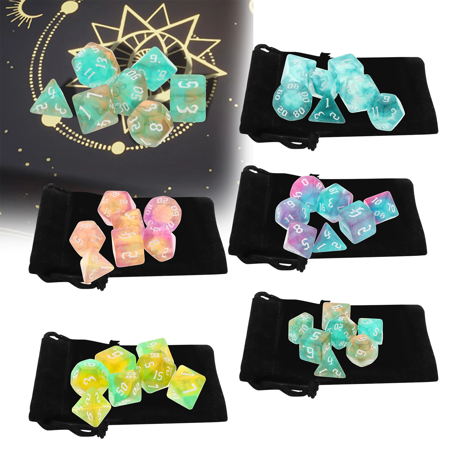 

Pack of 7 Polyhedral Dices Set D4-D20 Bar Toys with Pouch for MTG Role Playing RPG Board Game Classroom Accessories