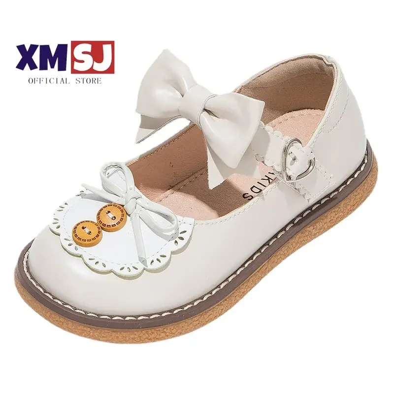 

Girl's Mary Janes Vintage Lolita Button Ruffles Children Princess Shoes Black White Spring Sweet 26-36 Fashion Kids leather shoe