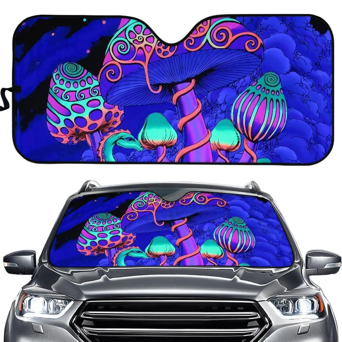 Auto Sun Shade Psychedelic Mushroom Purple Printing Universal Foldable Car Front Window Sunshade Heat Reflector Block Sun Glare Auto Sun Shade Psychedelic Mushroom Purple Printing Universal Foldable Car Front Window Sunshade Heat Reflector Block Sun Glare
