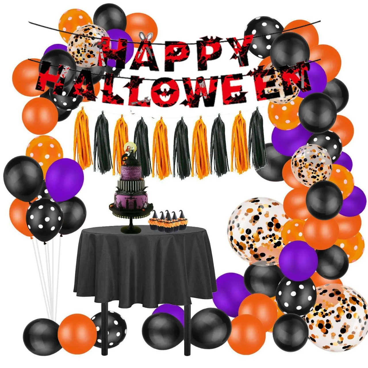 

Украшения для Хэллоуина, набор украшений для Хэллоуина, баннер, оранжевые, черные и золотые шары, летучие мыши, украшение для Хэллоуина