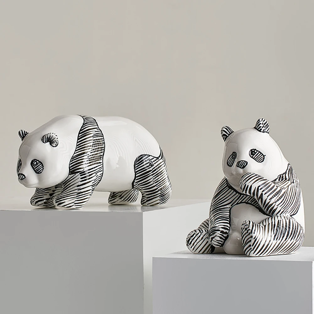 

Креативная ручная роспись панда, керамическое украшение в виде животного, украшение для гостиной, настольные аксессуары, Современный художественный декор, домашний декор