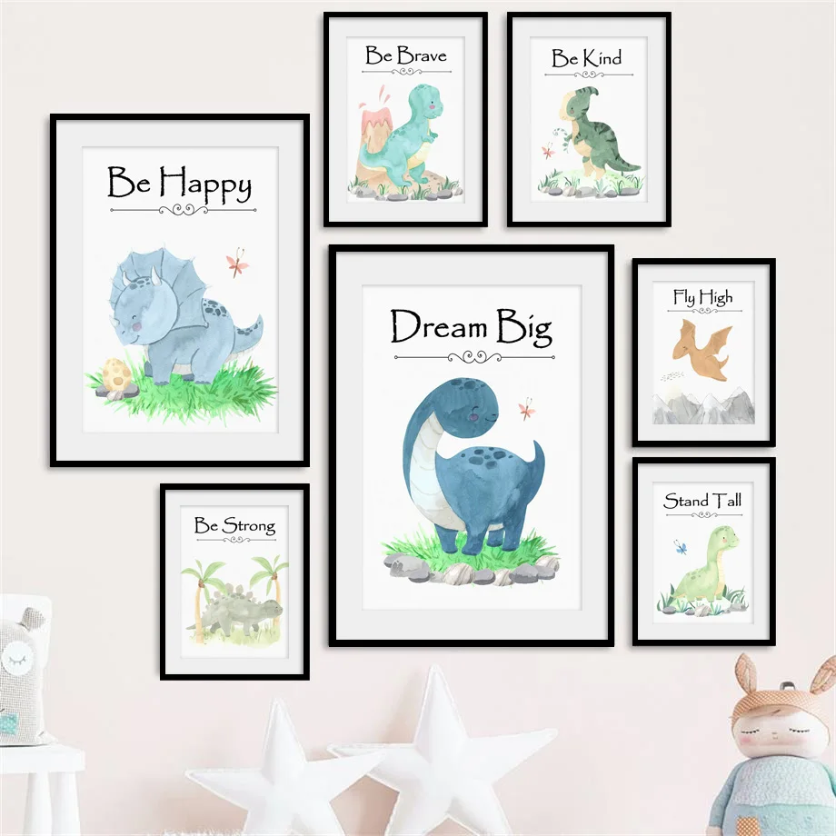 

Watercolor Jurassic Dinosaur Volcano Palm Wall Art Canvas Painting Nordic Posters And Prints Wall Pictures Baby Kids Room Decor