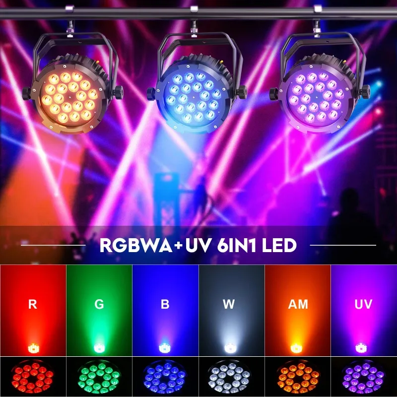 Фото Комплект из 4 водонепроницаемых PAR-светильников 18x10 Вт IP65 RGBW UV для уличной сцены с кейсом для транспортировки, для дискотек, вечеринок и баров №2