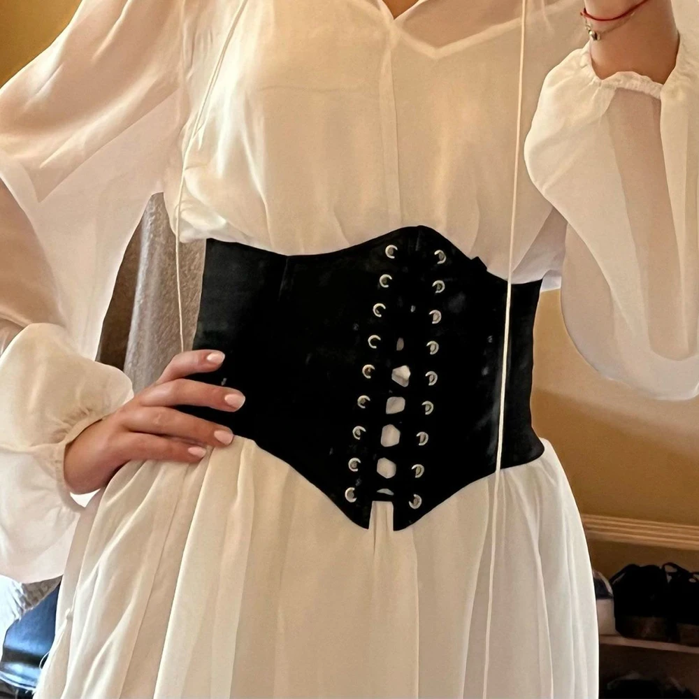 Корсет Женский широкий из экокожи, модный готический пояс-Бюстье для похудения в стиле панк, в стиле хип-хоп, готический пояс для платья