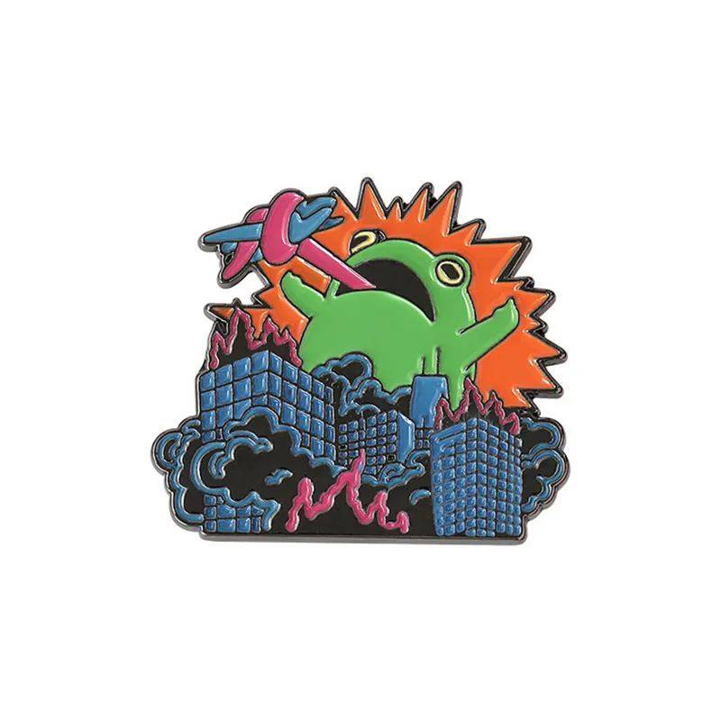 

Frog Monster Brooches Animals Destroy City Enamel Pins Cute Clothes Hat Backpack Coat Lapel Badges Jewelry Accessories Gift