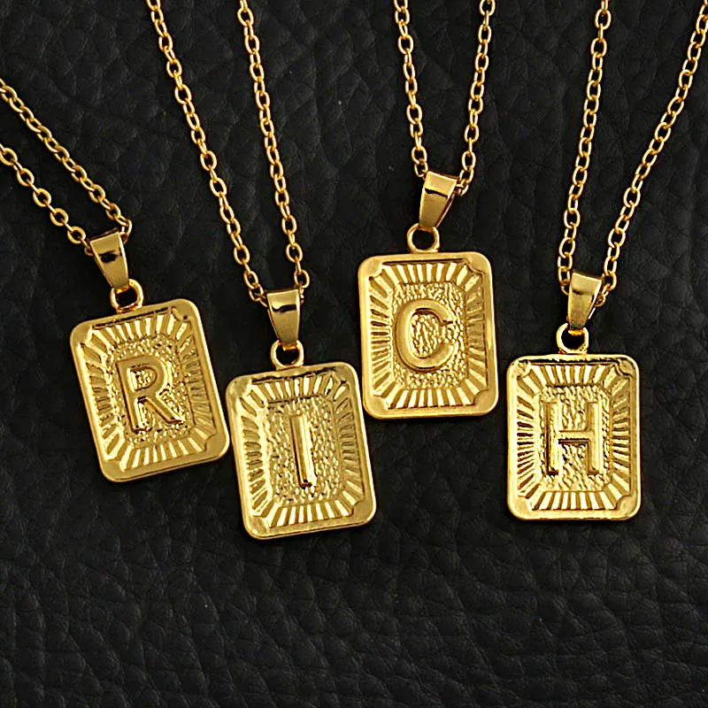 

26 English Letters Gold Rectangle Necklace for Women 2022 Most Popular Metal Clavicle Chain Female Simple Trendy Accessories