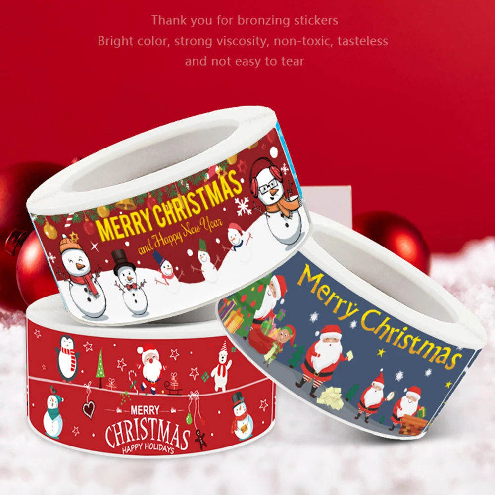 

120 Pcs/roll Merry Christmas Stickers Gift Box Packing Seal Label Sticker Decorative Packaging Sticker DIY Wrapping Xmas Gifts