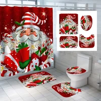 santa claus christmas shower curtain sets with rug toilet cover bath mats festive cute cartoon elk xmas gift bathroom decor set