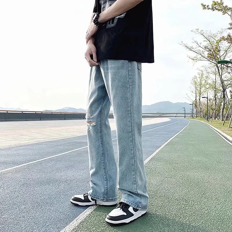 2022 Mens Clothing Summer Black Jeans With Holes Korean Fashion New Ins High Street Personalized Handsome Casual Streetwear
