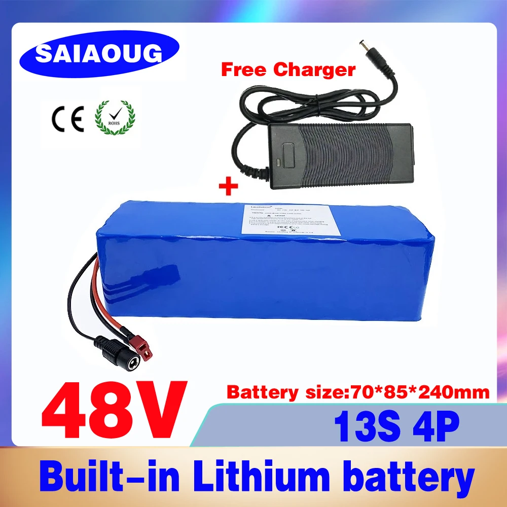 

SAIAOUG Electric Bike Battery 48V10ah/15ah/20ah/25ah/30ah 13S 4P with 2A Charger Built-in 15A BMS for Electric Bicycles