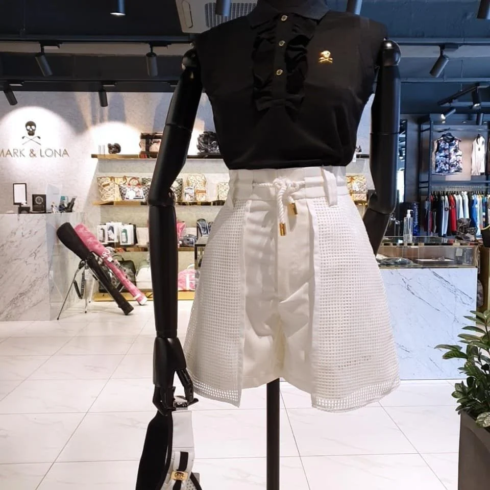 

High waist drawstring elastic shorts GOLF clothing female Korean version of foreign style everything sports outdoor golf mesh pa