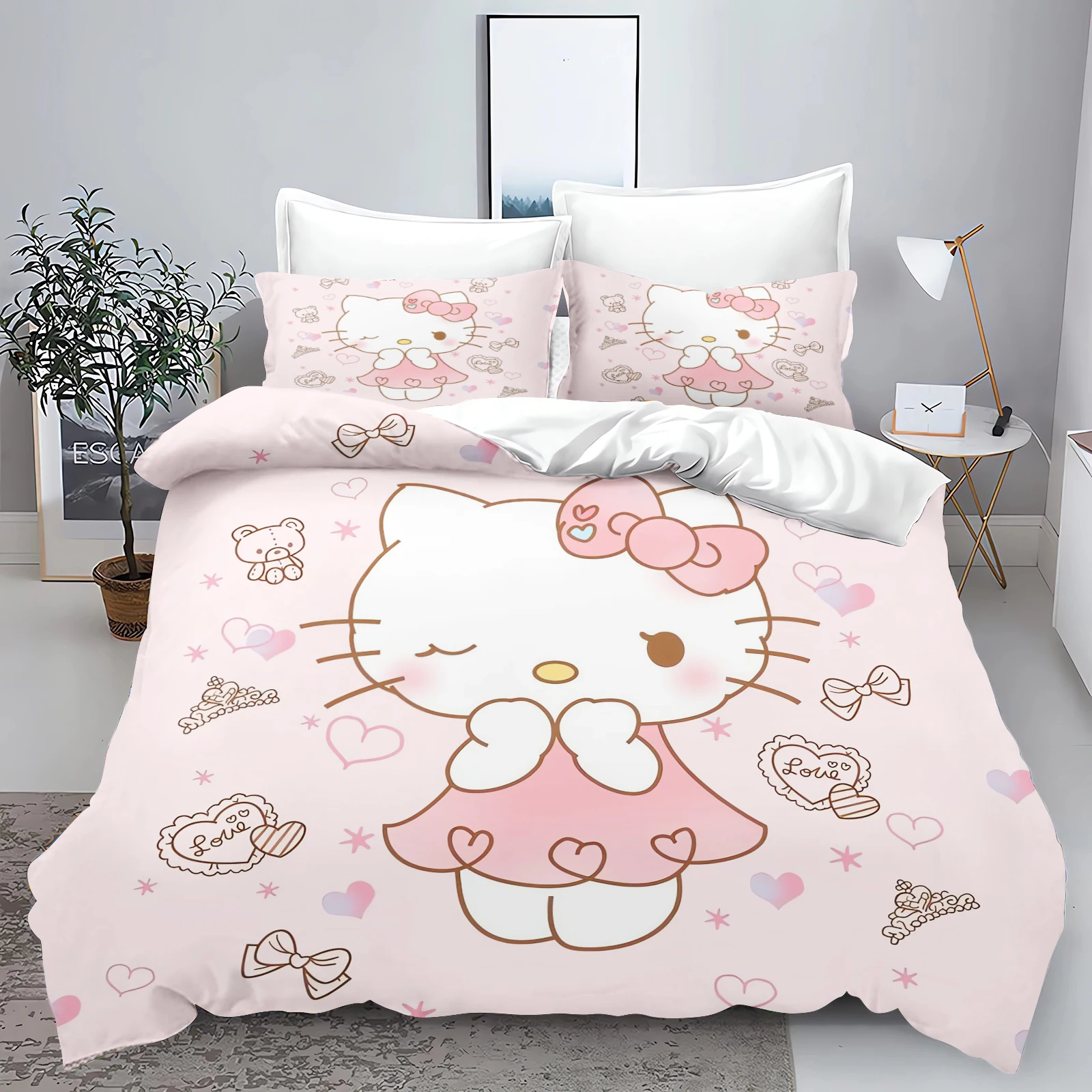 Детский комплект постельного белья Sanrio с 3D рисунком Hello Kitty из 100% полиэстера
