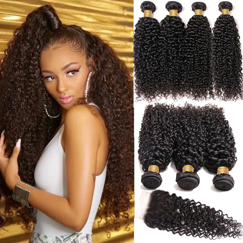 

Kinky Curly Bundles With 4*4 Closure 12A Indian Virgin Afro Curly Donor Hair Unprocessed Human Hair Bundles With Closure Tissage