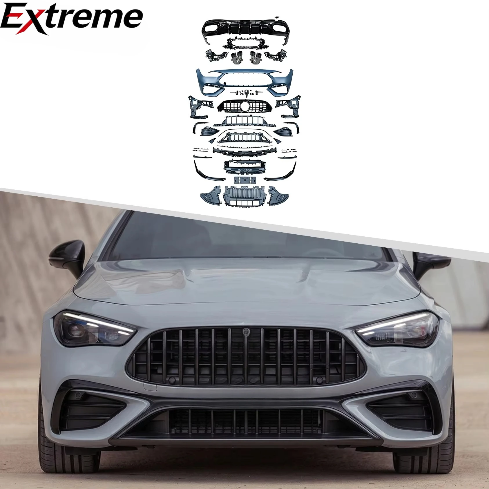 Фото Комплект обвеса в стиле AMG для Mercedes-Benz CLE C236 2024+: передний бампер, задний диффузор, боковые пороги, прямая установка №1